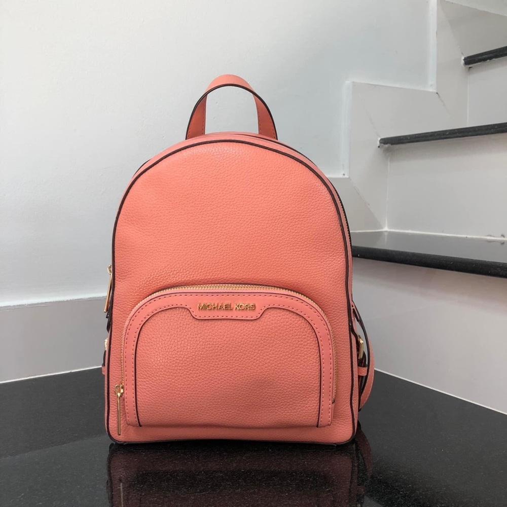 Michael Kors Jaycee Medium Zip Pocket Leather Sherbert Backpack $498